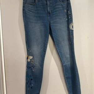 Johnny Was Mid Rise Embroidered Skinny Jeans Size 30